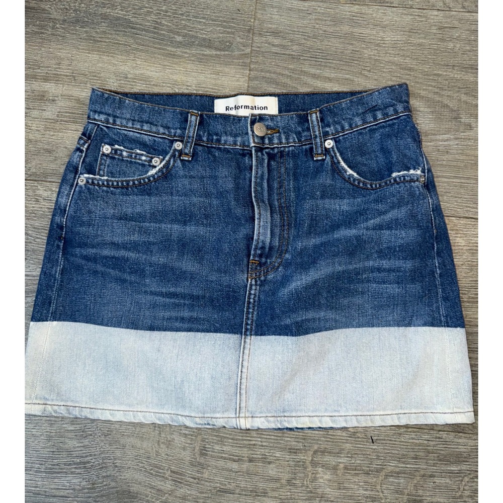 Reformation Two-Tone Colorblock Denim Mini Skirt Blue Size 27